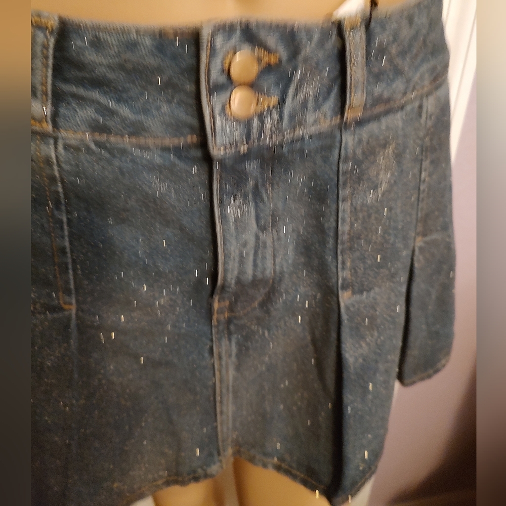 Zara Denim Gold Glitter Mini Skirt - Picture 8 of 13